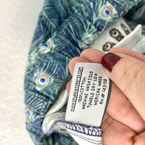 Chubbies Peacock Peacockers Shorts Pockets Cotton Blue Green size Small - Picture 7 of 7